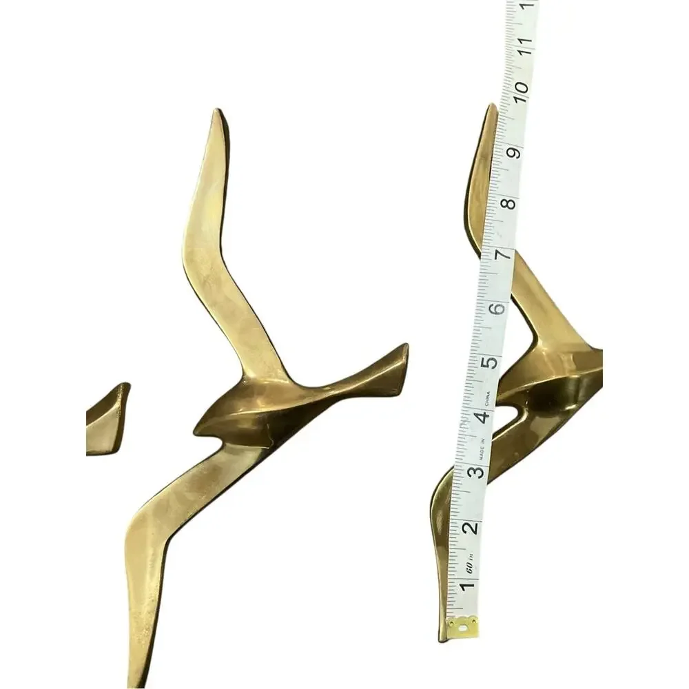 Gold Brass Seagulls Wall Decor 3 Piece Set Vintage 1960’s Coastal Accent EUC